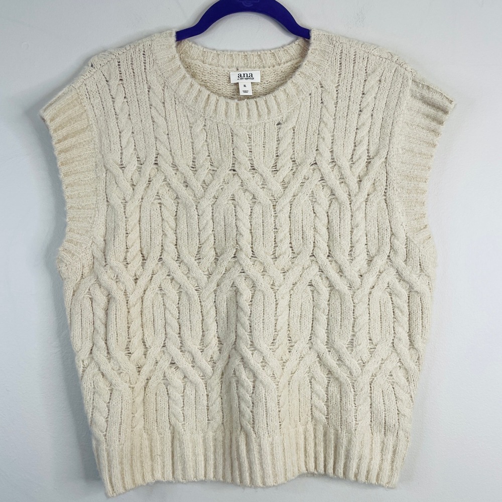 Womens Cottage Cable Knit Sweater Vest XLarge Minimalist Cabin Layering Neutral